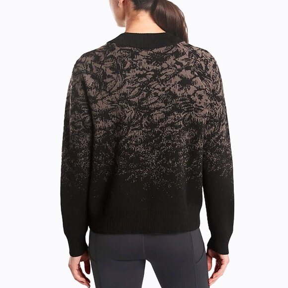 Athleta Floral Jacquard Sweater Sz S Black Gray Crew Neck Merino Wool Blend Goth - Picture 2 of 7
